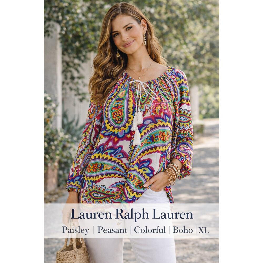 LRL Lauren Jeans Blouse Pesant Top Colorful Print SZXL Designer Boho Casual